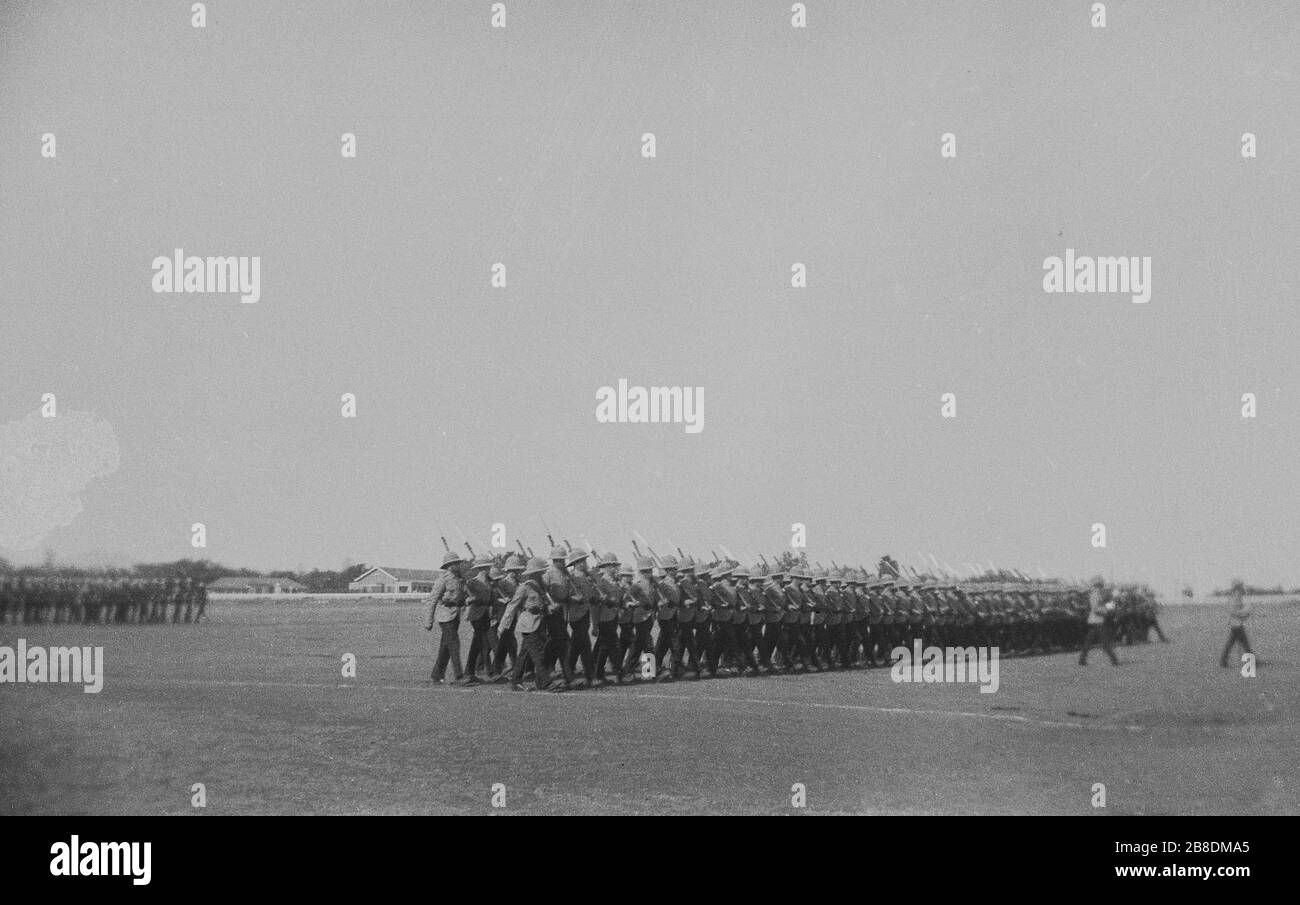 1910, historical, India, outside on a vast parade ground, troops of the British army marching and practising military movements. Stock Photo
