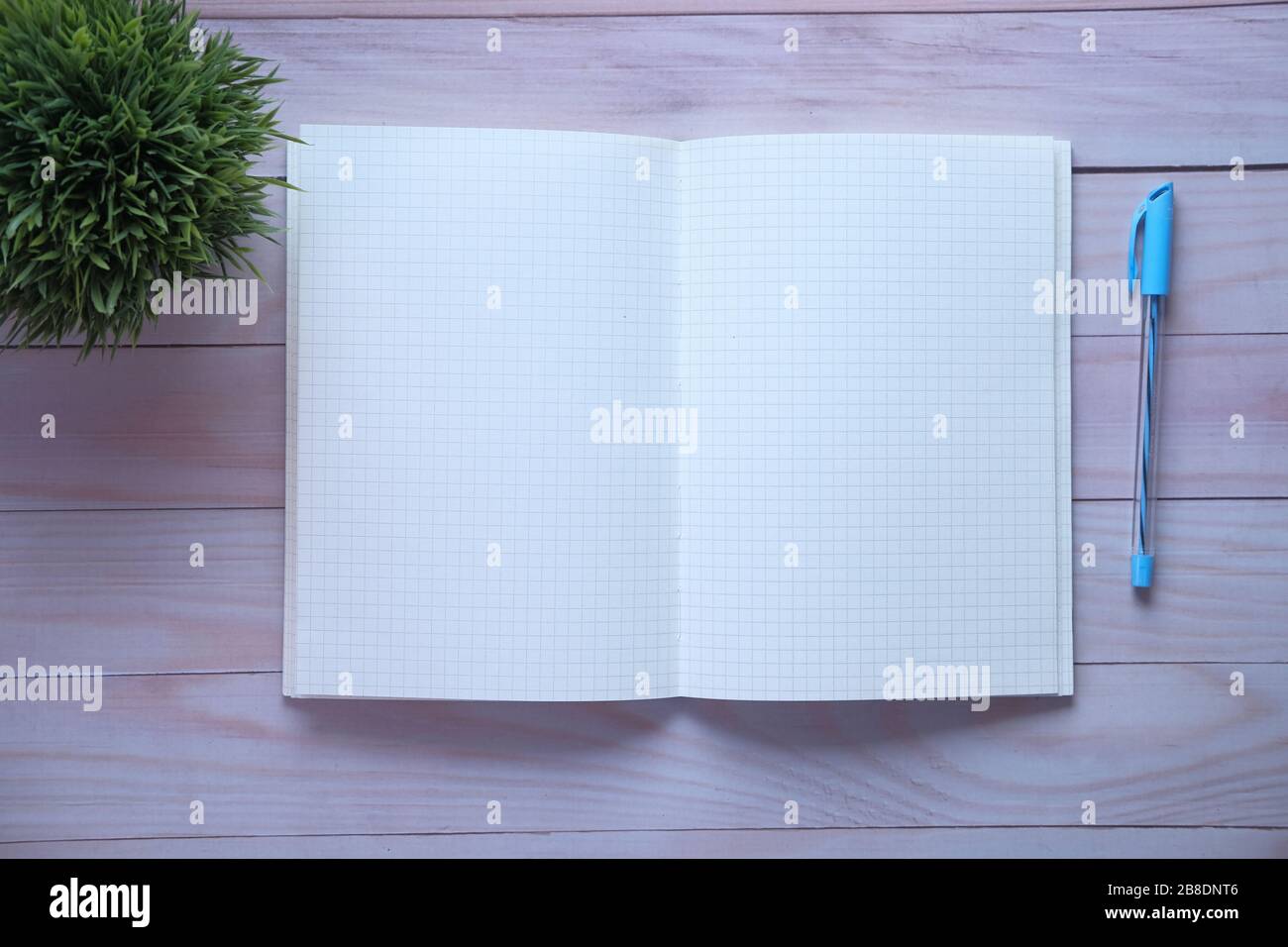 Stylish open notebook isolated on white, top view Stock Photo