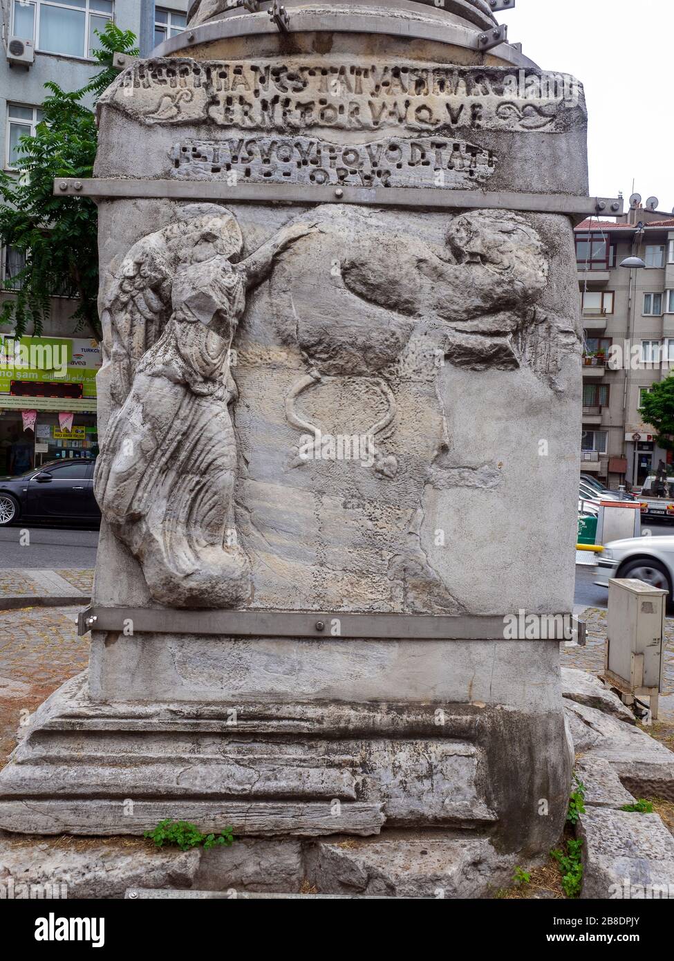 The Kiztasi or Markianos Column. A monument commemorating the Byzantine Emperor Markianos in Istanbul in 455. It is located in Fatih district of Istan Stock Photo