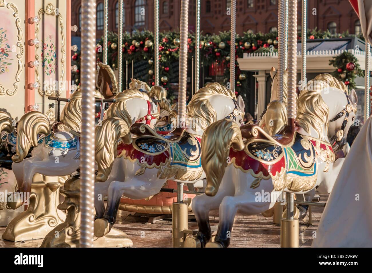 Horses of carnival MerryGoRound Stock Photo