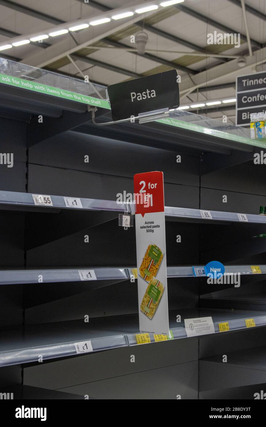 Empty supermarket shelves due to panic buying during the coronavirus