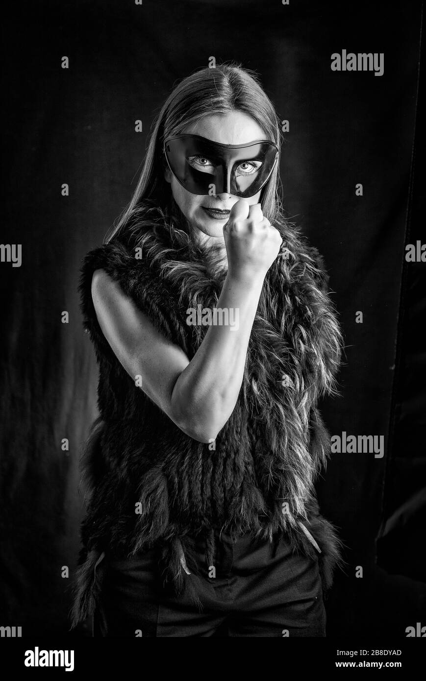Caucasian woman wearing mask Black and White Stock Photos & Images - Alamy