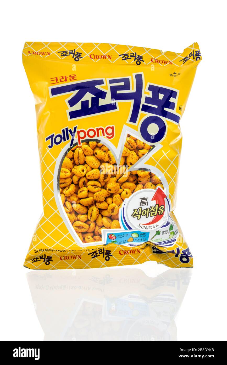 Winneconne, WI - 17 March 2020: A package of Crown jolly pong on an ...