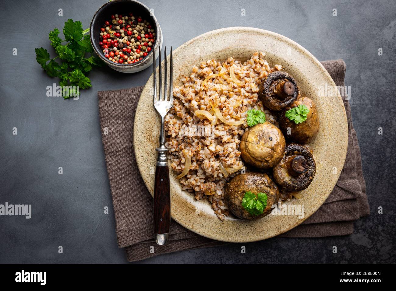 Buckwheat porridge with mushrooms Stock Photo Alamy