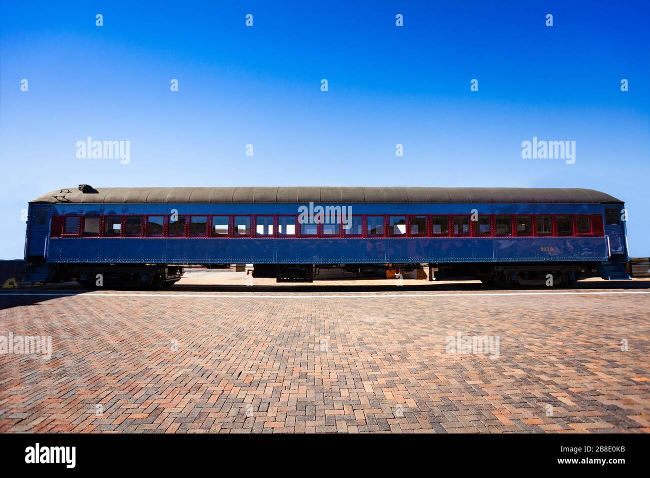 Old train railroad blue passenger car in Arizona, USA Stock Photo Alamy