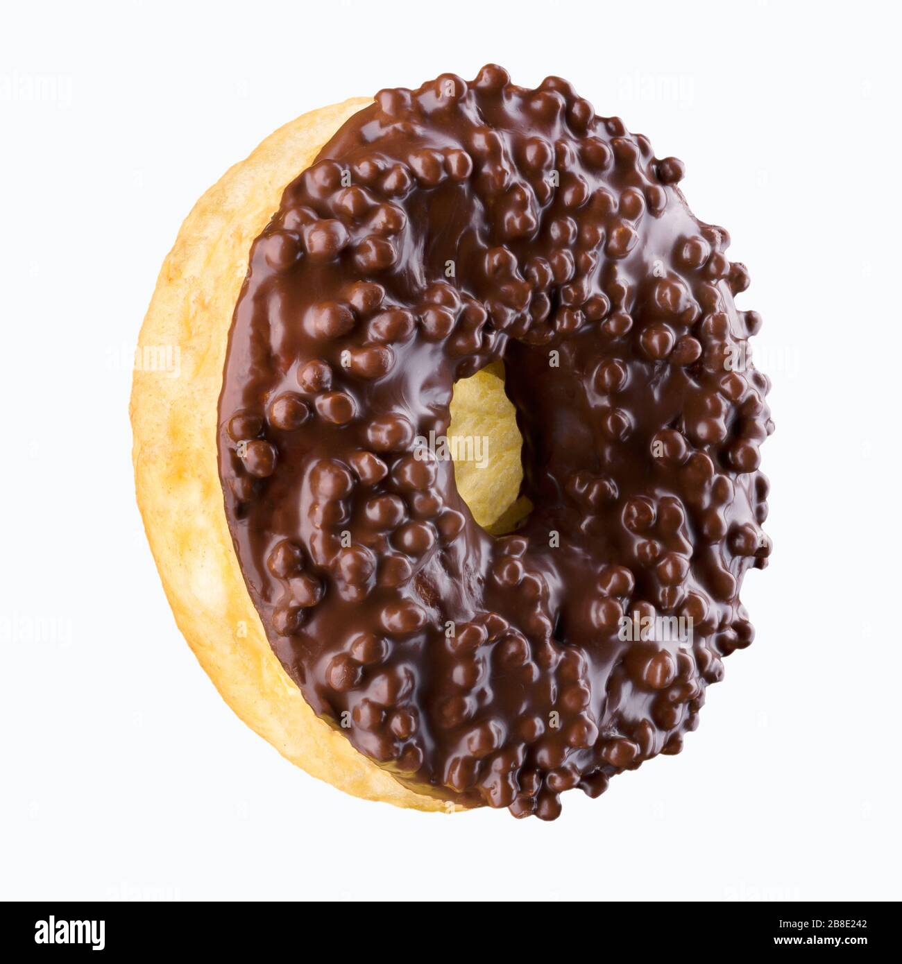 Chocolate glazed donut with sprinkles on a white background rotated