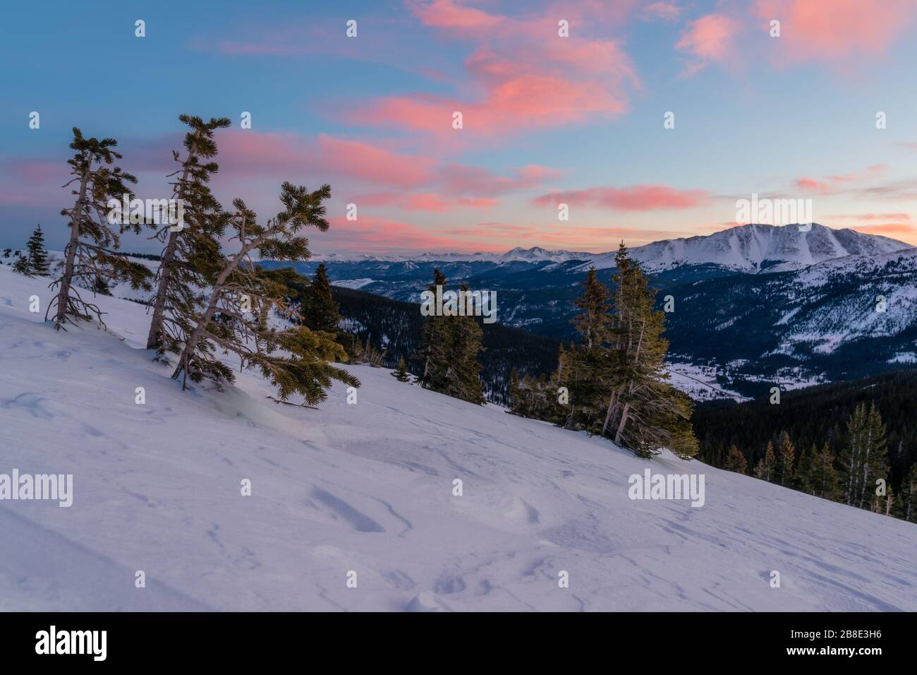 Winter sunrise on Quandary Peak, South of Breckenridge, Colorado. Stock Photo