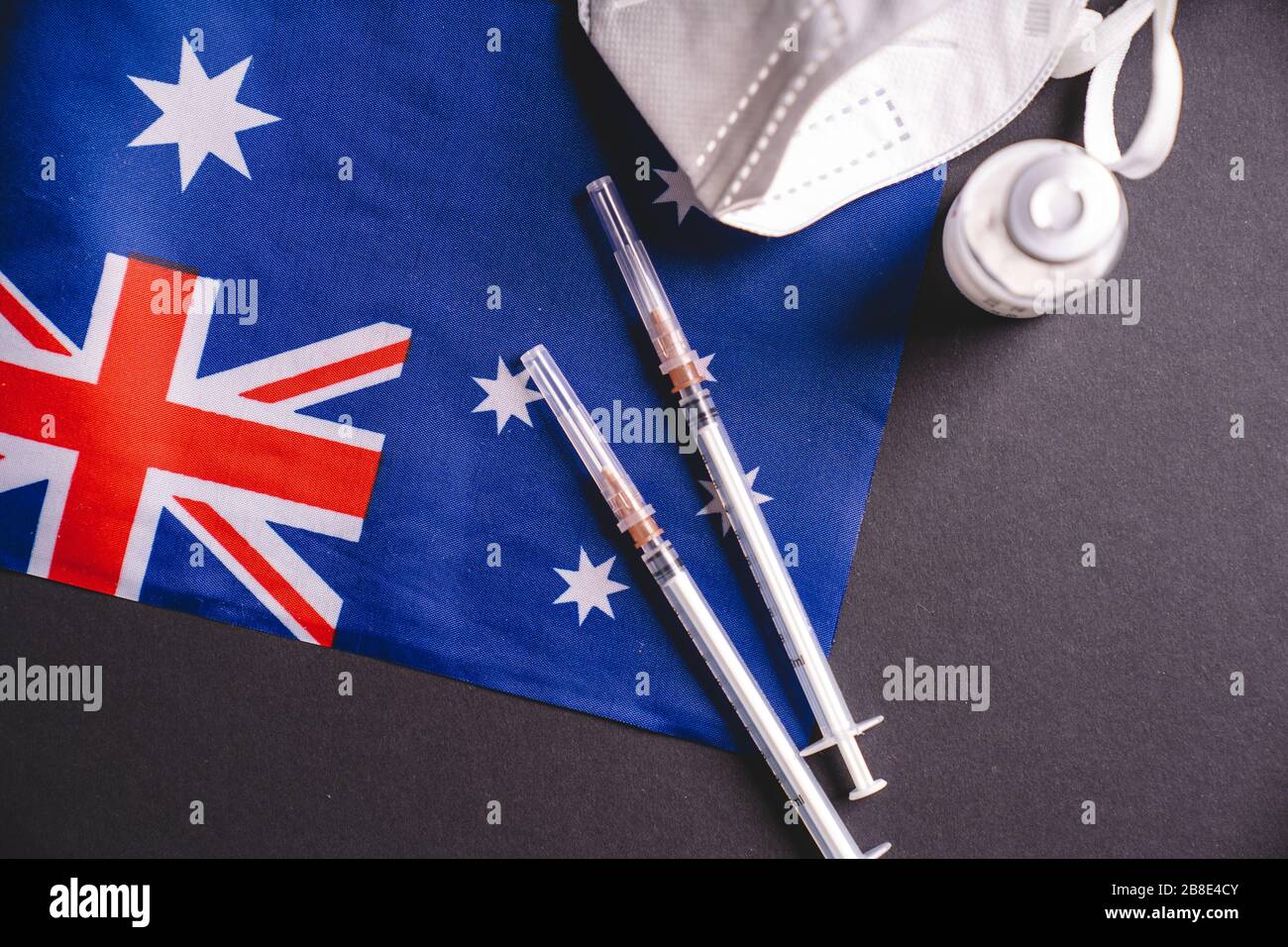 Coronavirus vaccine in Australia. Treatment in Asutralia. Medicine, vaccination and treatment, Australian  healthcare. Stock Photo