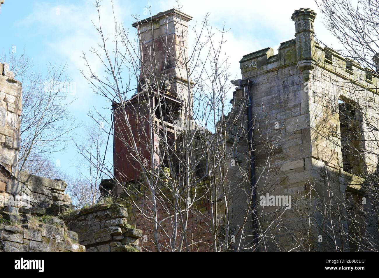 Details of the ruins of Crawford Priory, Cupar, Fife, built early 19th century Stock Photo
