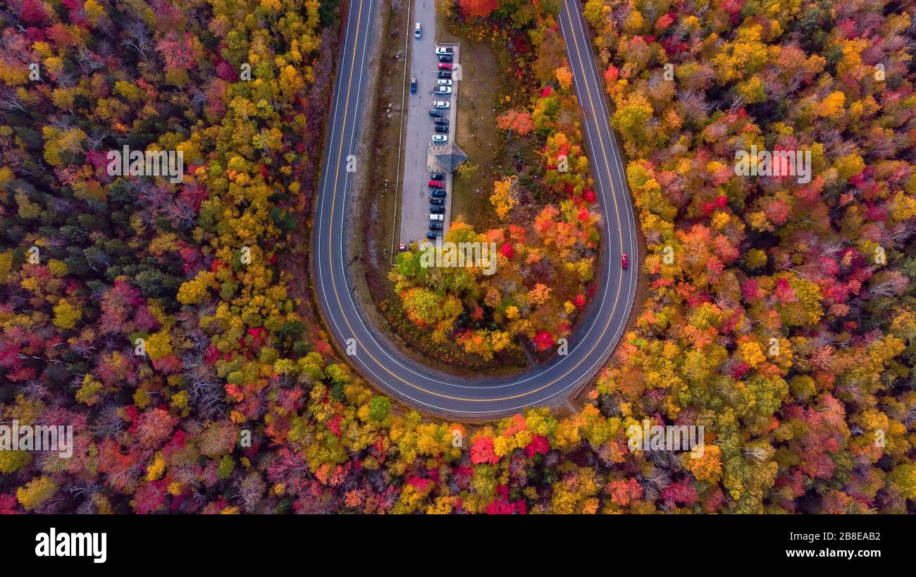 Amazing view of Kancamagus Highway in New Hampshire during Foliage season Autumn USA Stock Photo