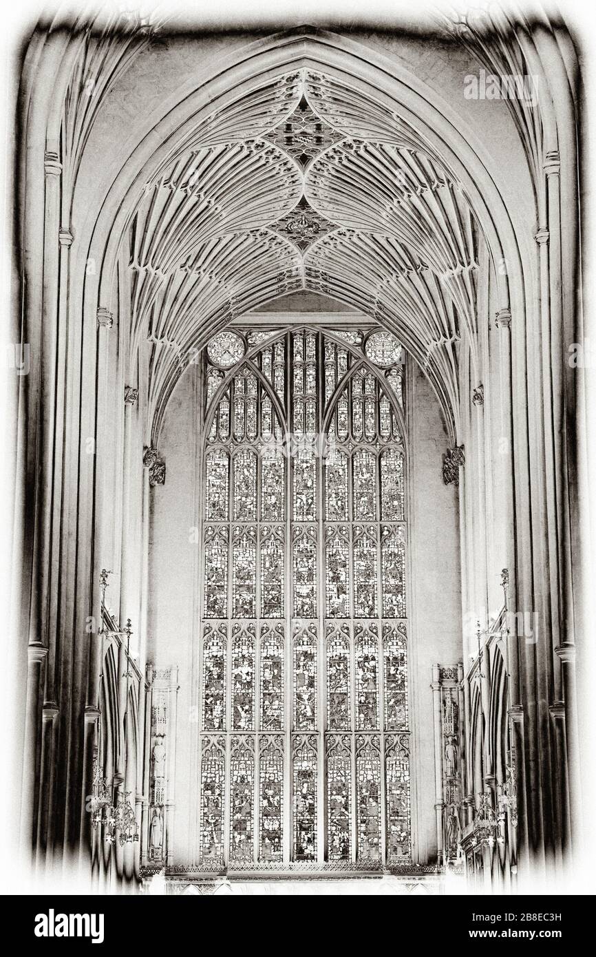 Stained glass window in Bath Abbey, Somerset, England, United Kingdom