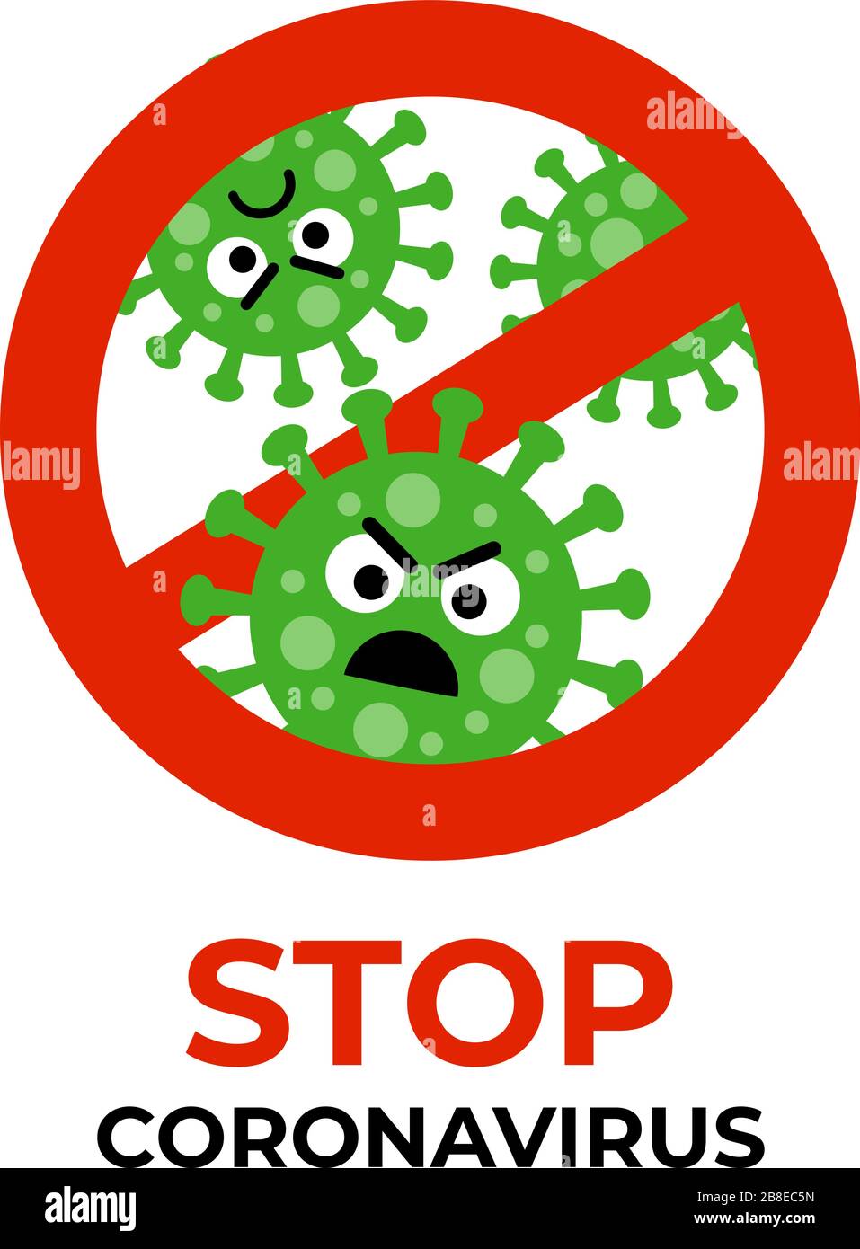 Stop coronavirus sign with bacterium cartoon gems in flat style ...