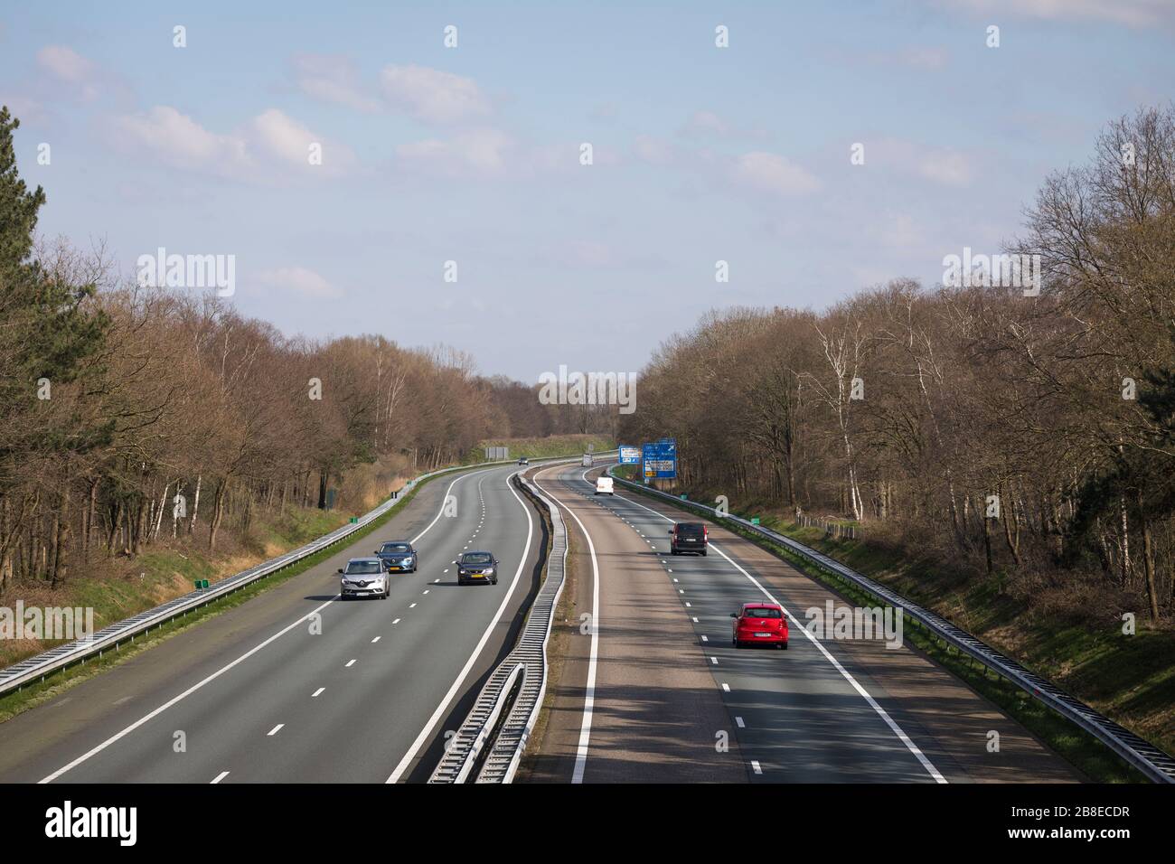 Almost no traffic at highway A67 Netherlands because of Corona Crisis Stock Photo