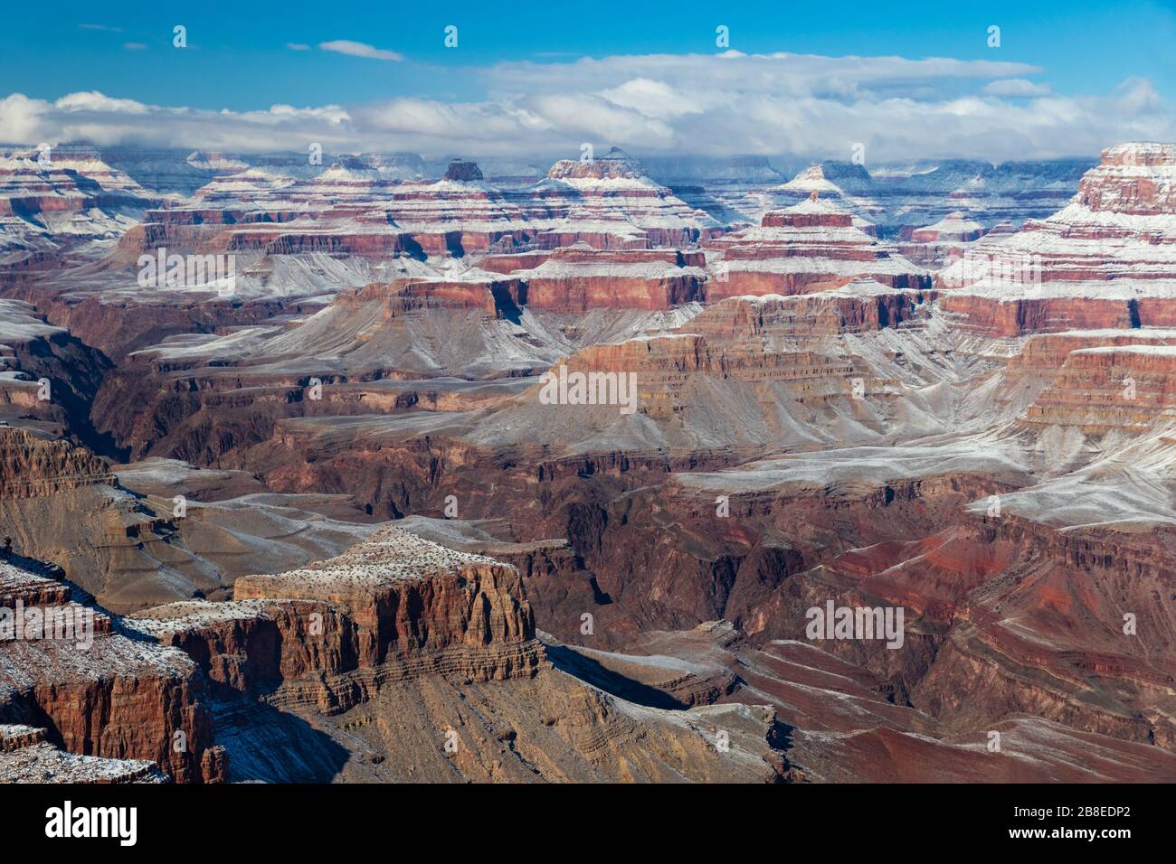 Panoramic view of Grand Canyon, dusted with snow after a winter storm ...