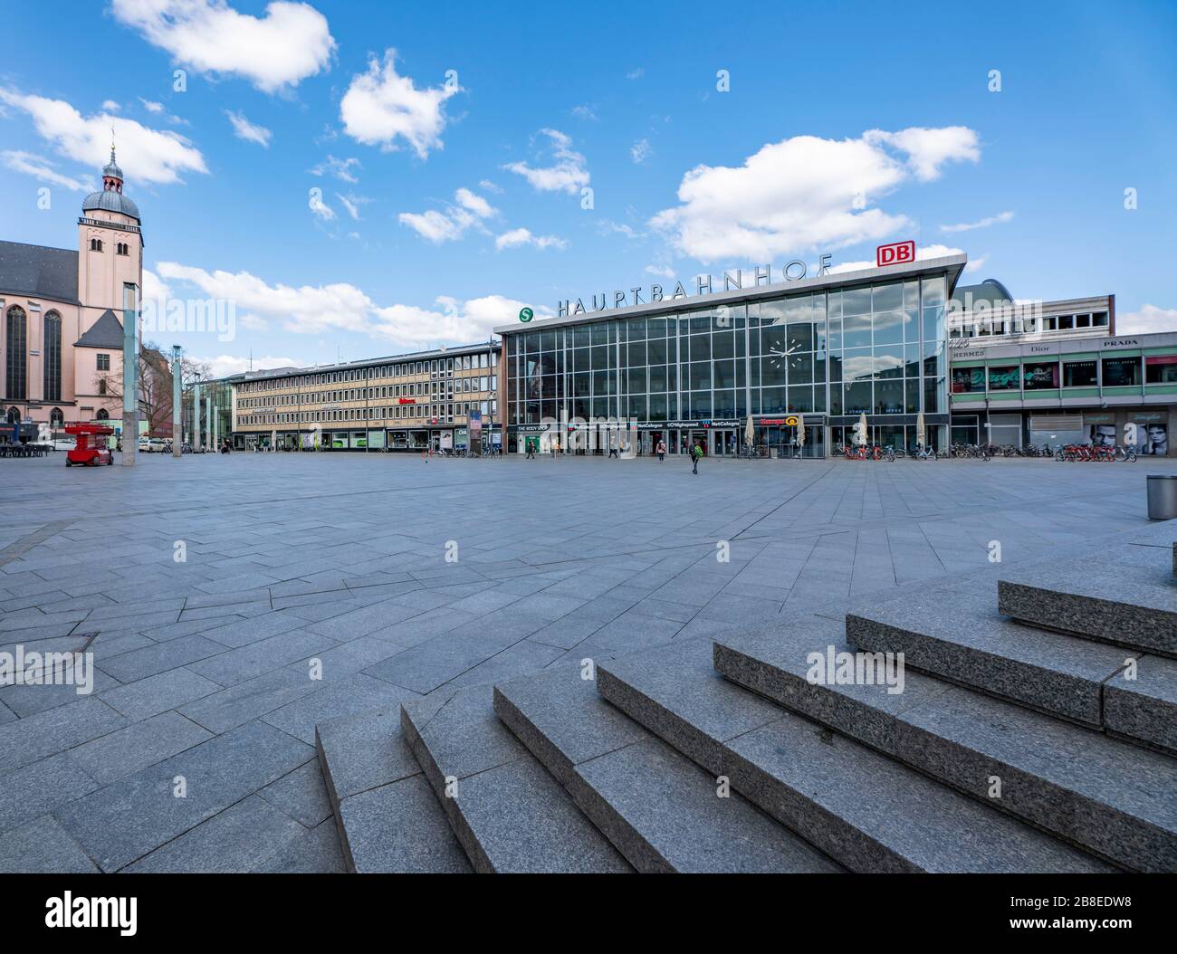 Effects of the coronavirus crisis, empty square in front of the central station, Cologne, Germany, Stock Photo