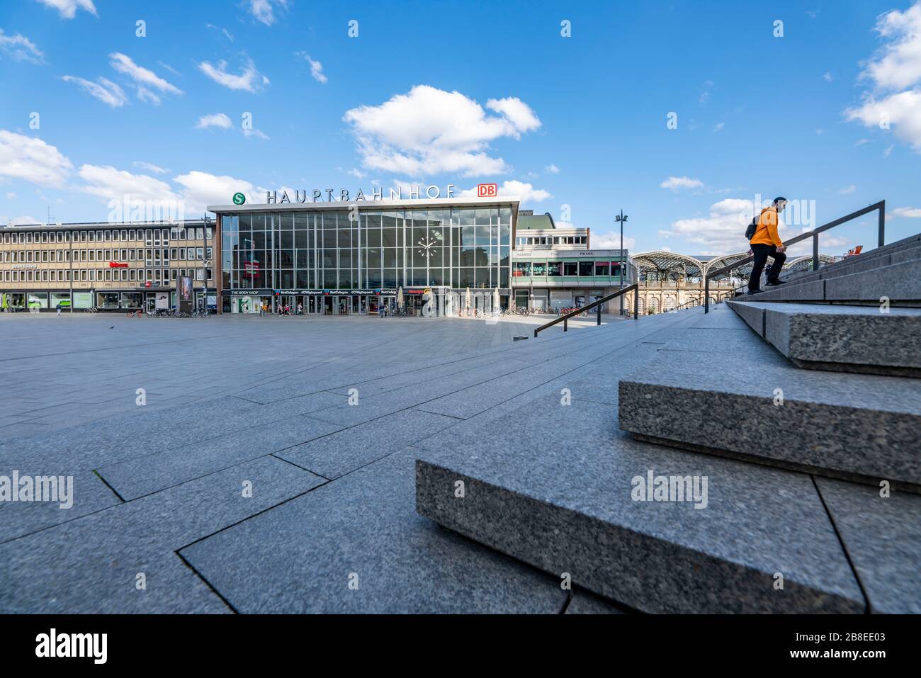 Effects of the coronavirus crisis, empty square in front of the central station, Cologne, Germany, Stock Photo