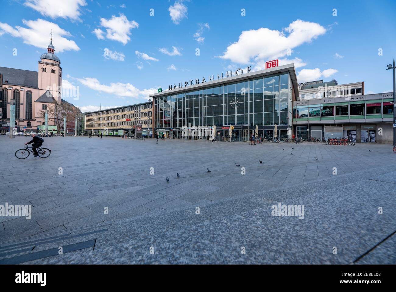 Effects of the coronavirus crisis, empty square in front of the central station, Cologne, Germany, Stock Photo