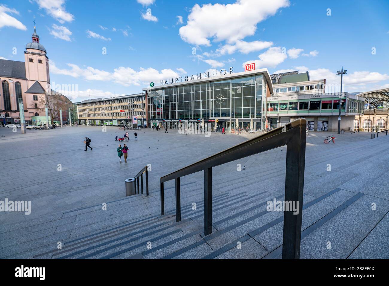 Effects of the coronavirus crisis, empty square in front of the central station, Cologne, Germany, Stock Photo