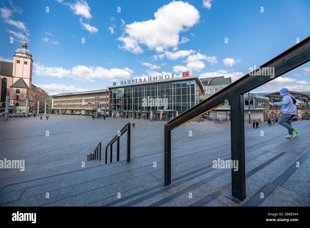 Effects of the coronavirus crisis, empty square in front of the central station, Cologne, Germany, Stock Photo