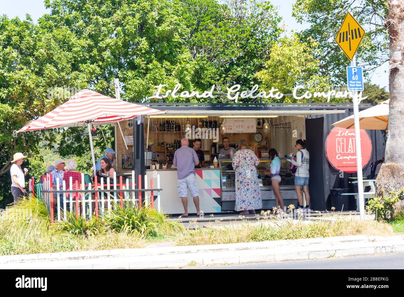 Island Gelato Company ice cream parlour, Oceanview Road, Oneroa, Waiheke Island, Hauraki Gulf, Auckland, New Zealand Stock Photo