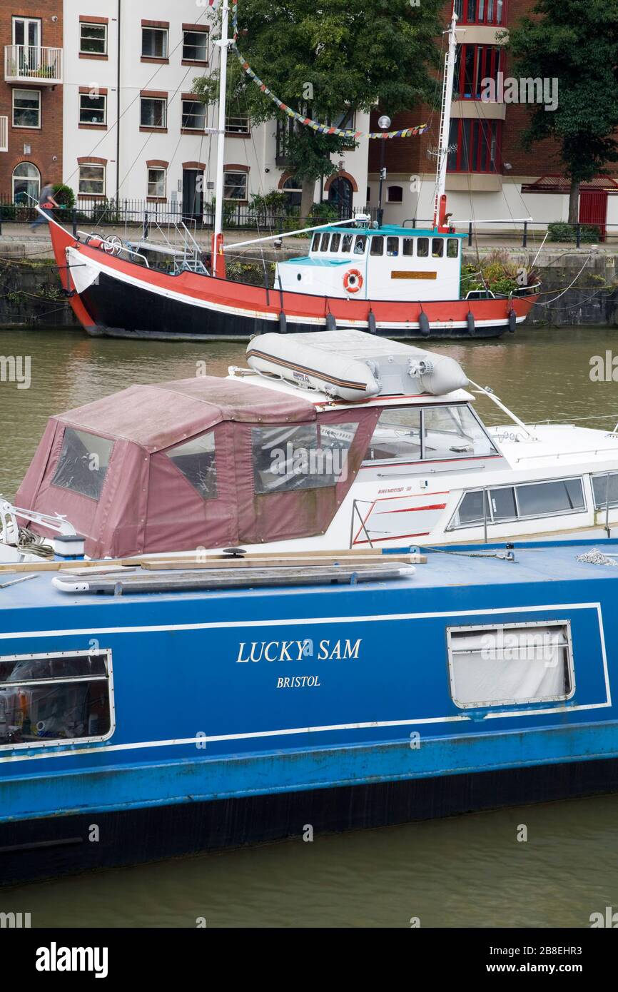 Canal barge in the Floating Harbour, Bristol City, Southwest England, United Kingdom Stock Photo