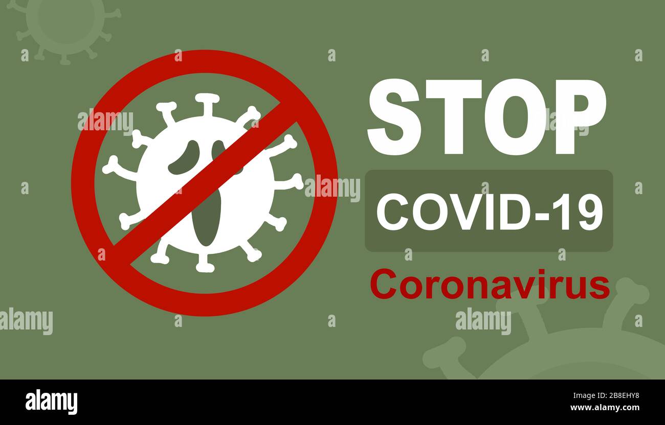 COVID-19 coronavirus prevention and quarantine concept, poster Stop COVID-19 disease. New SARS-CoV-2 corona virus global outbreak. Banner with COVID19 Stock Photo