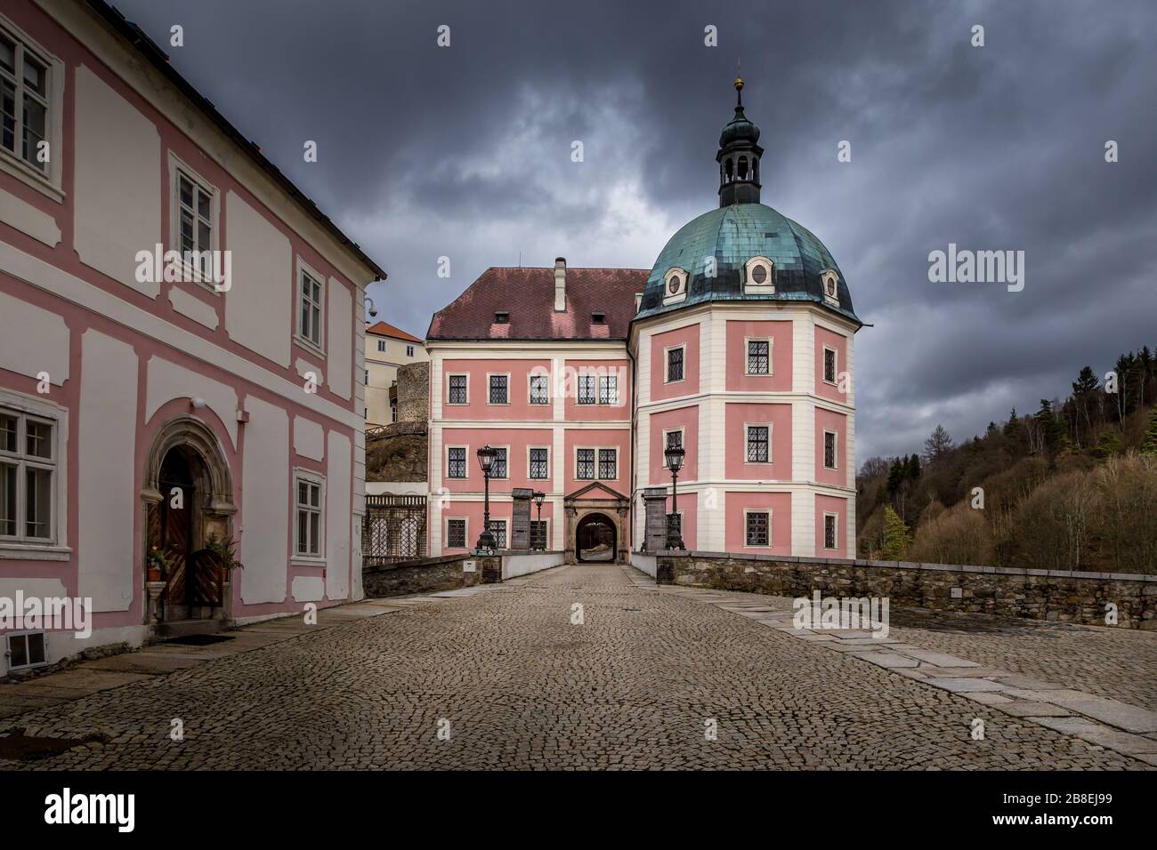 Baroque Chateau and Gothic Castle in ancient town Becov nad Teplou, Czech Republic Stock Photo
