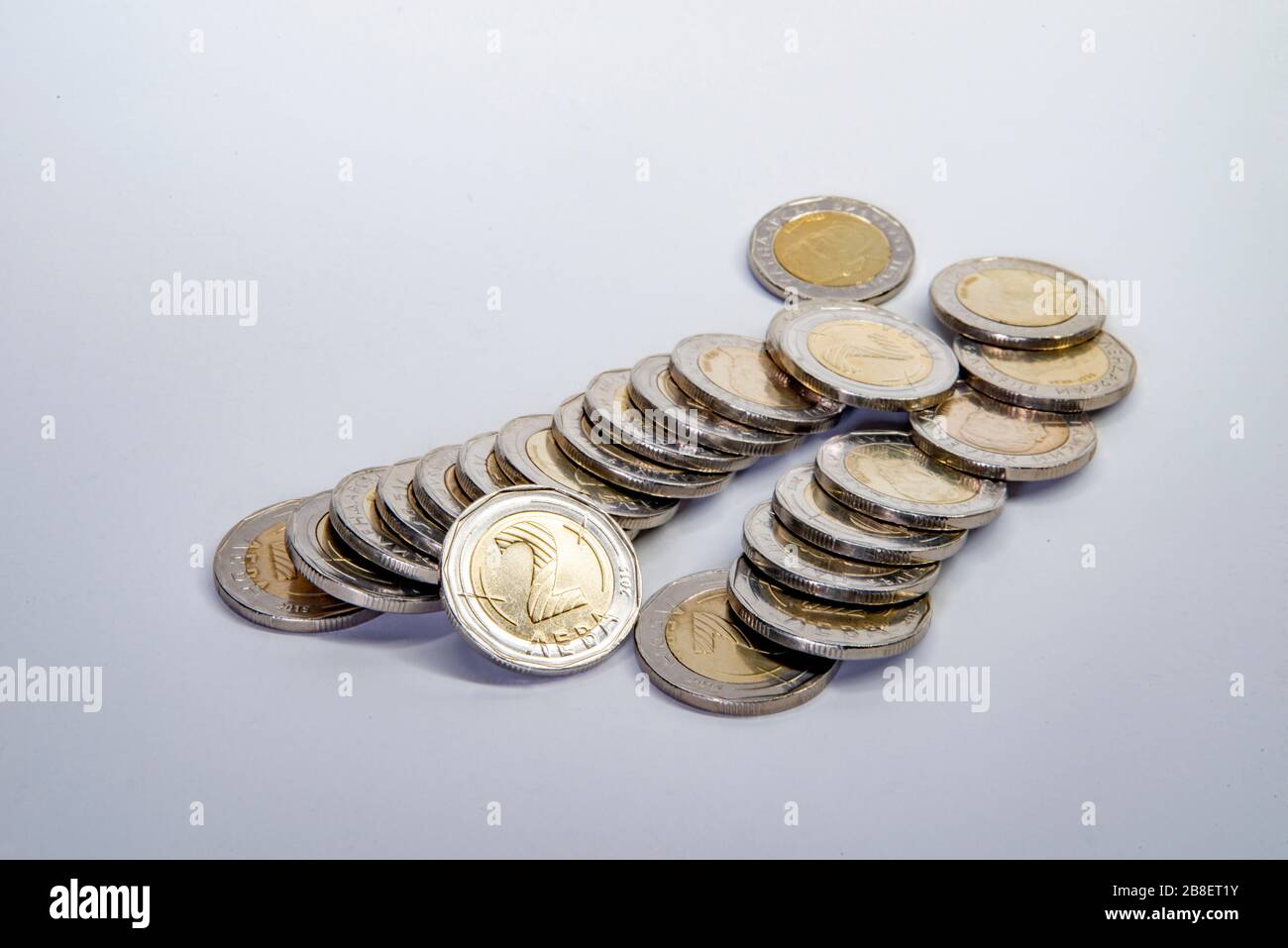 Pile of 2 BGN (Bulgarian lev) coins Stock Photo