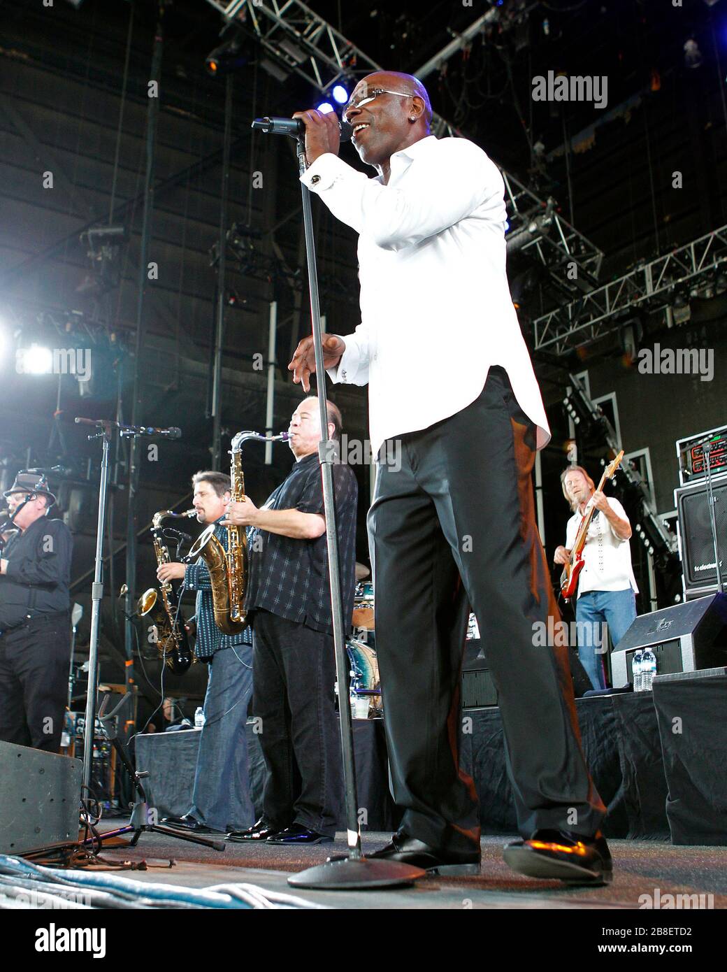 Tower of Power lead vocalist Larry Bragg performs with his band mates at the Cruzan Amphitheater in West Palm Beach, Florida. Stock Photo