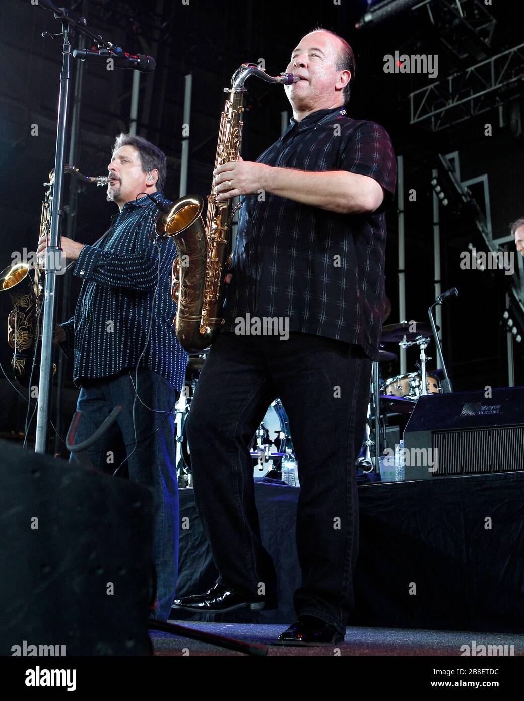 Tower of Power band leader Emilio Castillo performs at the Cruzan Amphitheater in West Palm Beach, Florida. Stock Photo