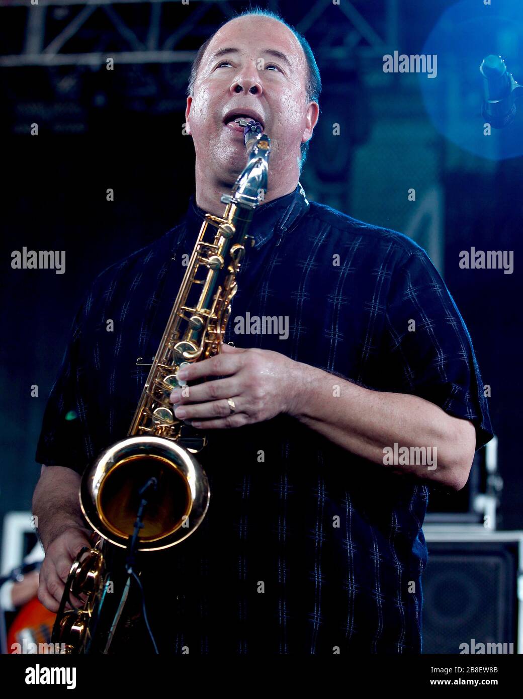 Tower of Power band leader Emilio Castillo performs at the Cruzan Amphitheater in West Palm Beach, Florida. Stock Photo