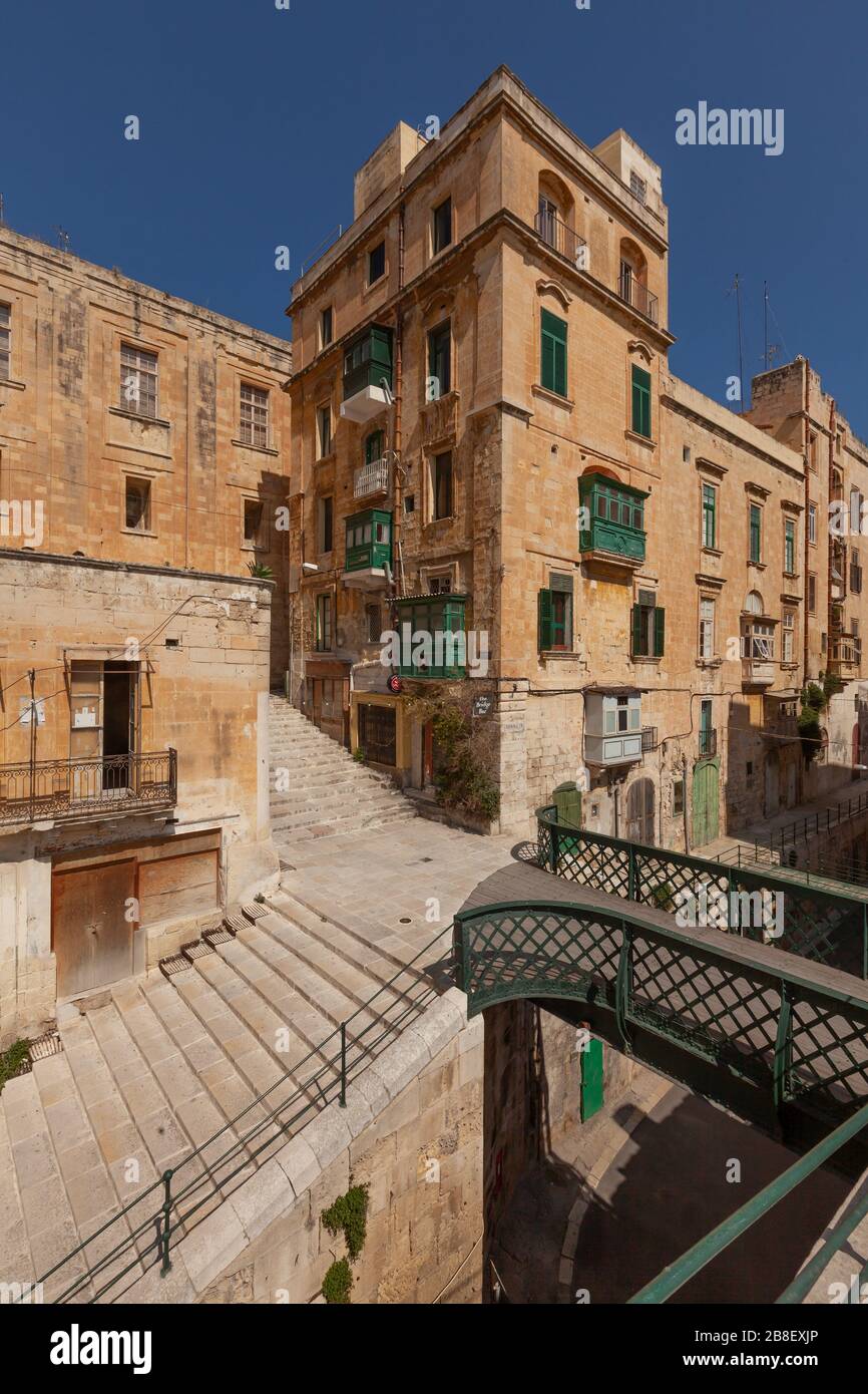 Stairs and houses in Valletta, Malta Stock Photo