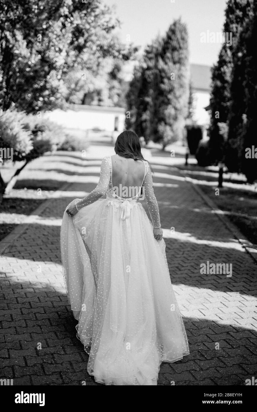 The bride and her beautiful wedding dress Stock Photo