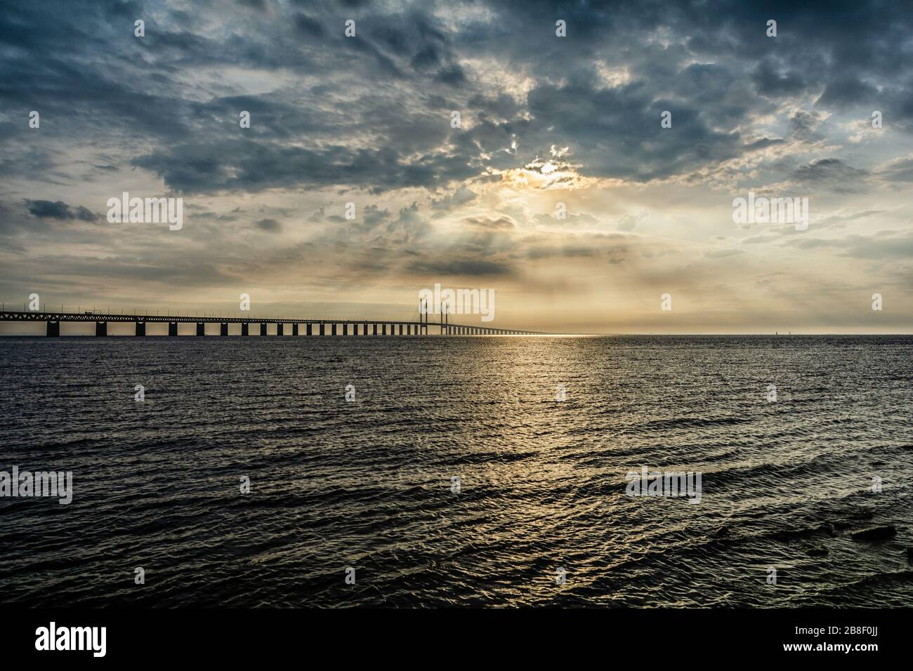 View of the Oresund Bridge between Malmo and Copenhagen Stock Photo