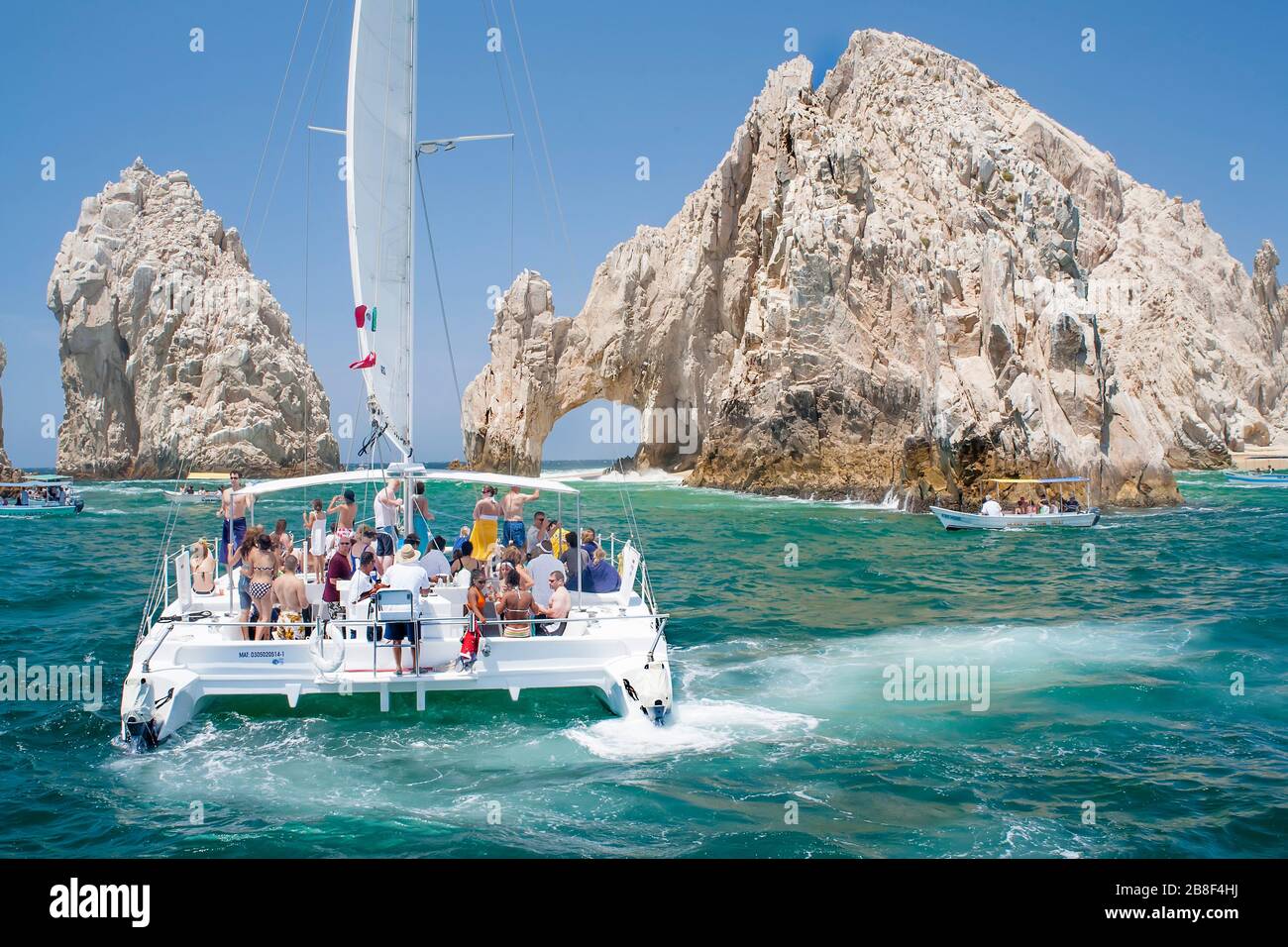 Tourists view The Arch off Cabo San Lucas, Baja California, Mexico Stock Photo