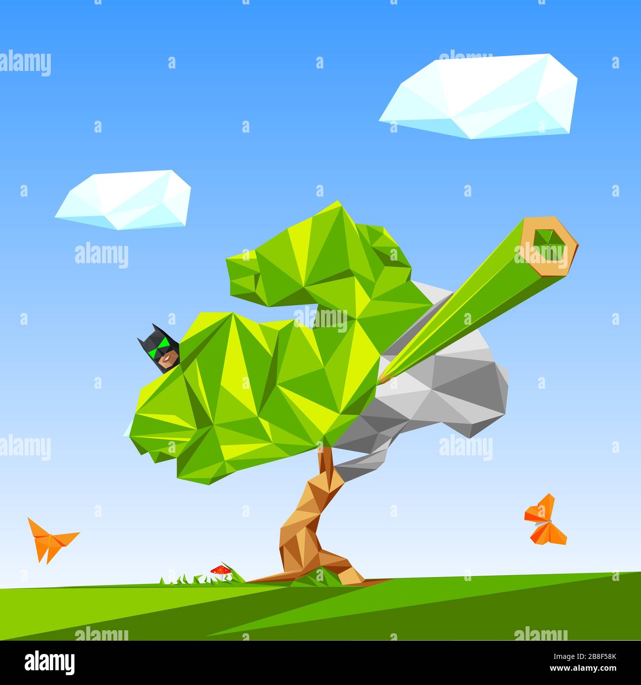 Abstract theme. Tree draw polygonal Stock Vector