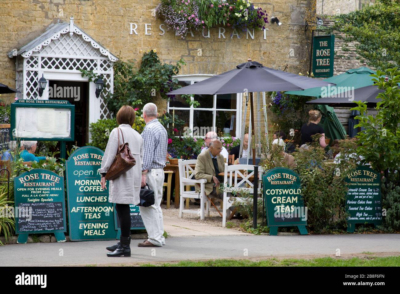 Rose Tree Restaurant, Burton-on-the-Water Village, Gloucestershire, Cotswold District, England, United Kingdom, Europe Stock Photo