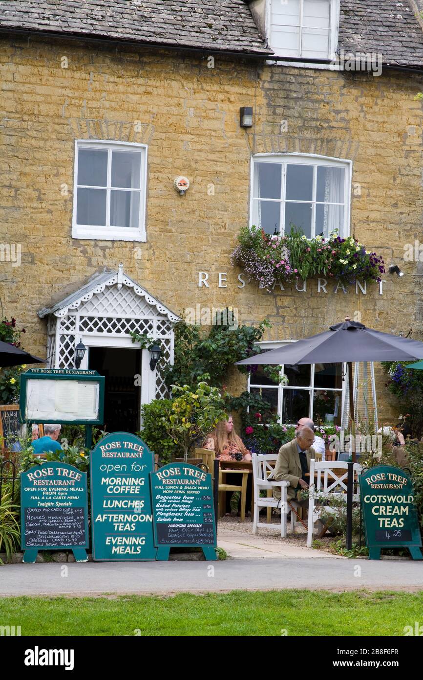 Rose Tree Restaurant, Burton-on-the-Water Village, Gloucestershire, Cotswold District, England, United Kingdom, Europe Stock Photo