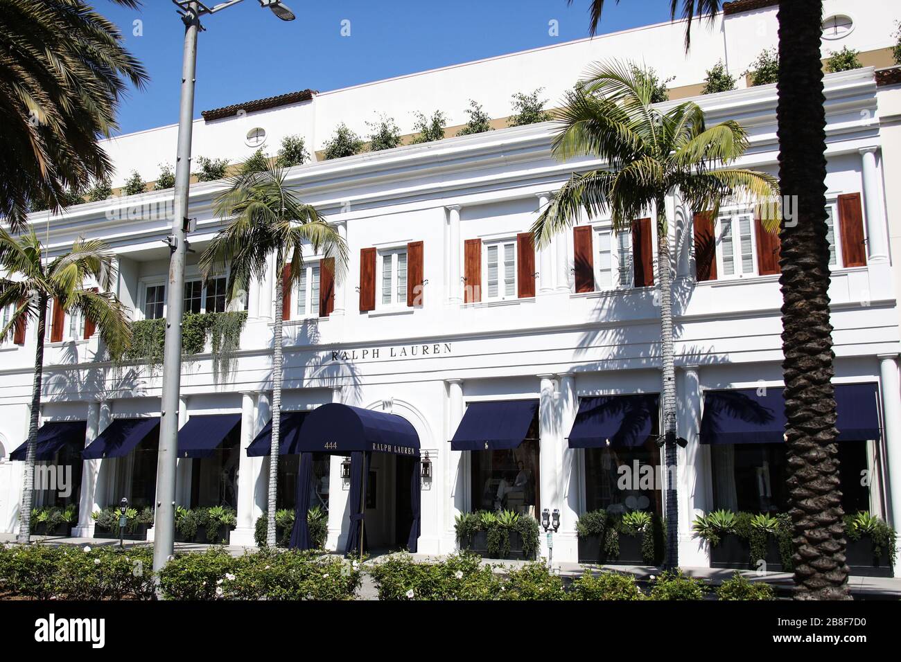 BEVERLY HILLS, LOS ANGELES, CALIFORNIA, USA - MARCH 21: Ralph Lauren  Beverly Hills Rodeo Drive store, temporarily closed due to the coronavirus,  two days after the 'Safer at Home' order issued by