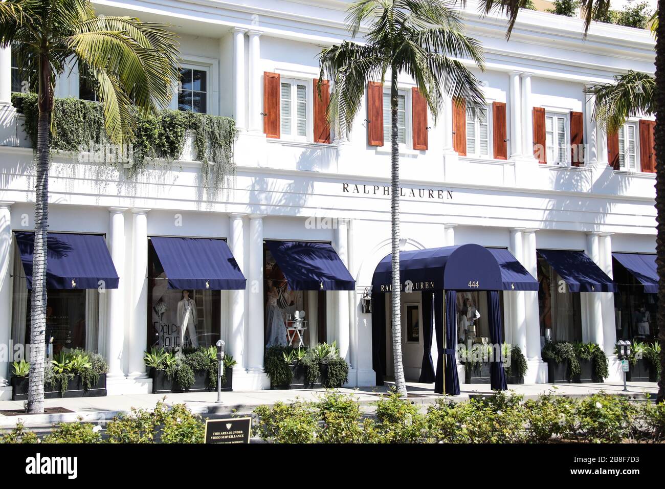 BEVERLY HILLS, LOS ANGELES, CALIFORNIA, USA - MARCH 21: Ralph Lauren  Beverly Hills Rodeo Drive store, temporarily closed due to the coronavirus,  two days after the 'Safer at Home' order issued by