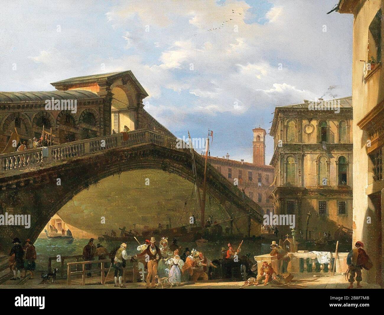 Giovanni Migliara - Venice, the Rialto Bridge. Stock Photo