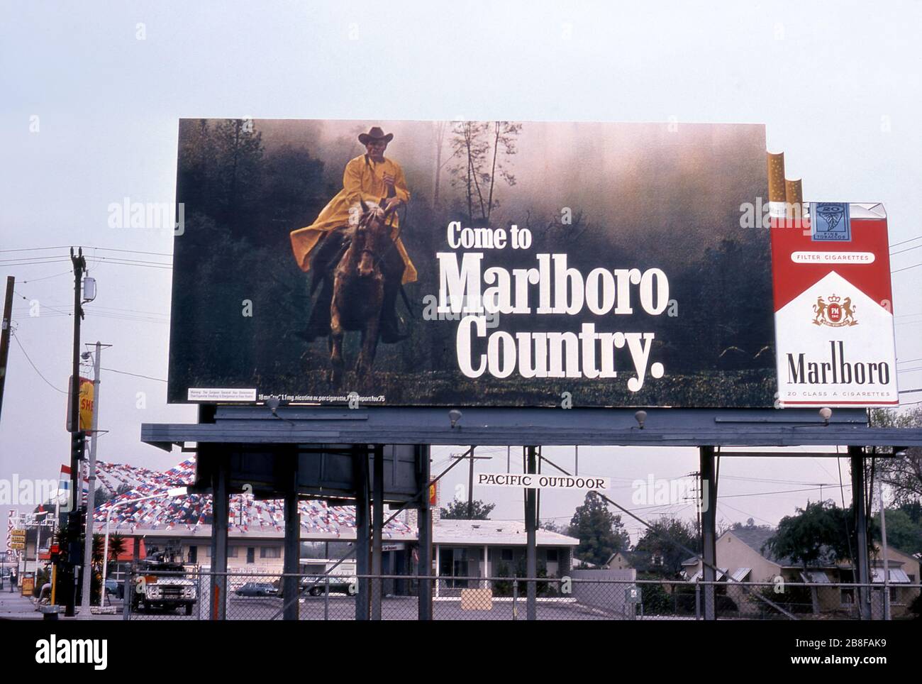 Outdoor advertising billboard for Marlboro Cigarettes circa 1976 Stock Photo