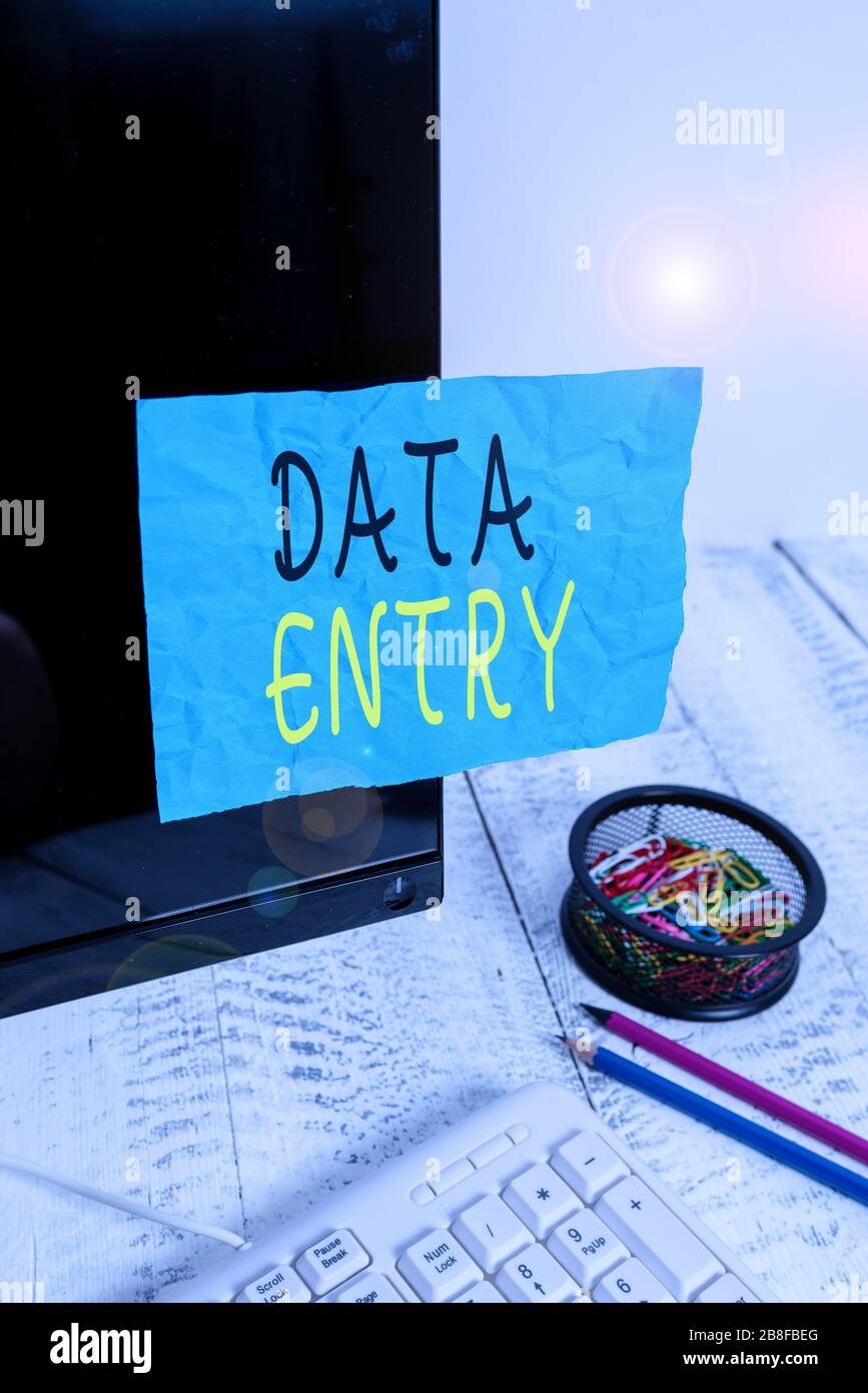 Conceptual hand writing showing Data Entry. Concept meaning process of ...
