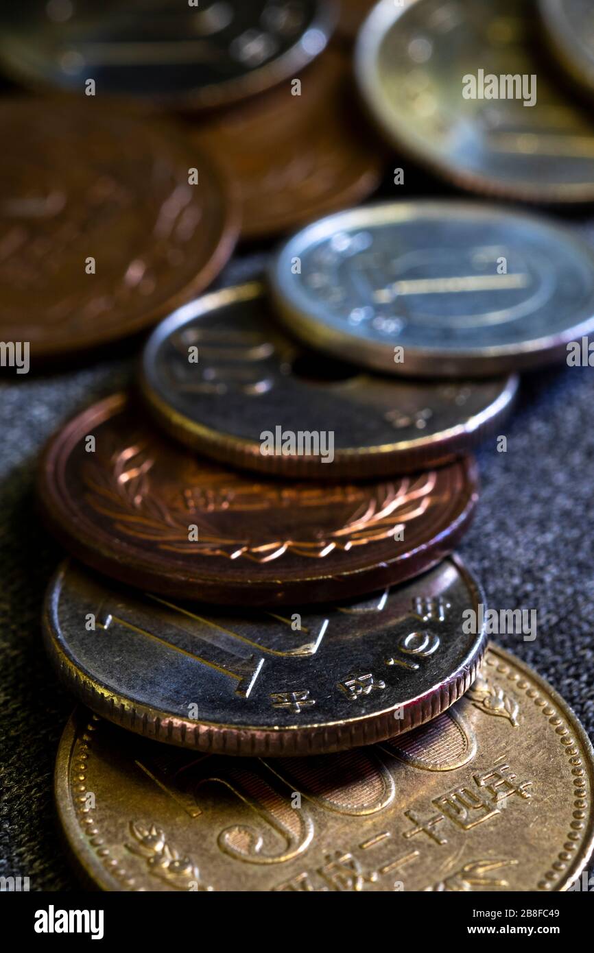 A mix of Japanese Yen coins Stock Photo