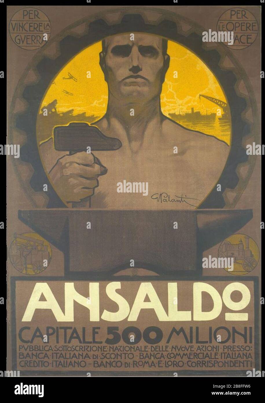 Giuseppe Palanti - Pubblicità Ansaldo 1918. Stock Photo