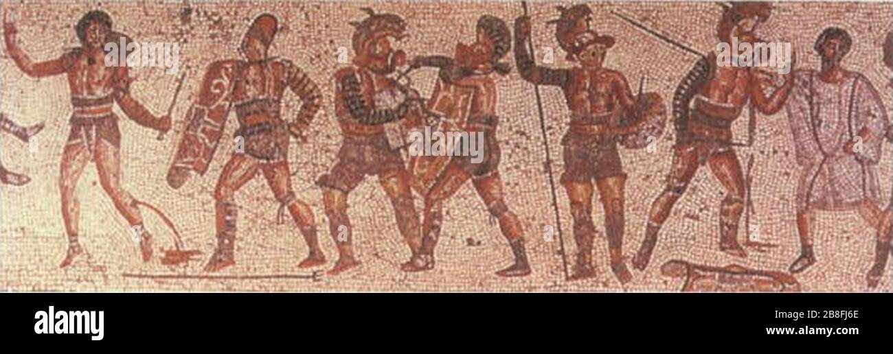Gladiators from the Zliten mosaic Stock Photo Alamy