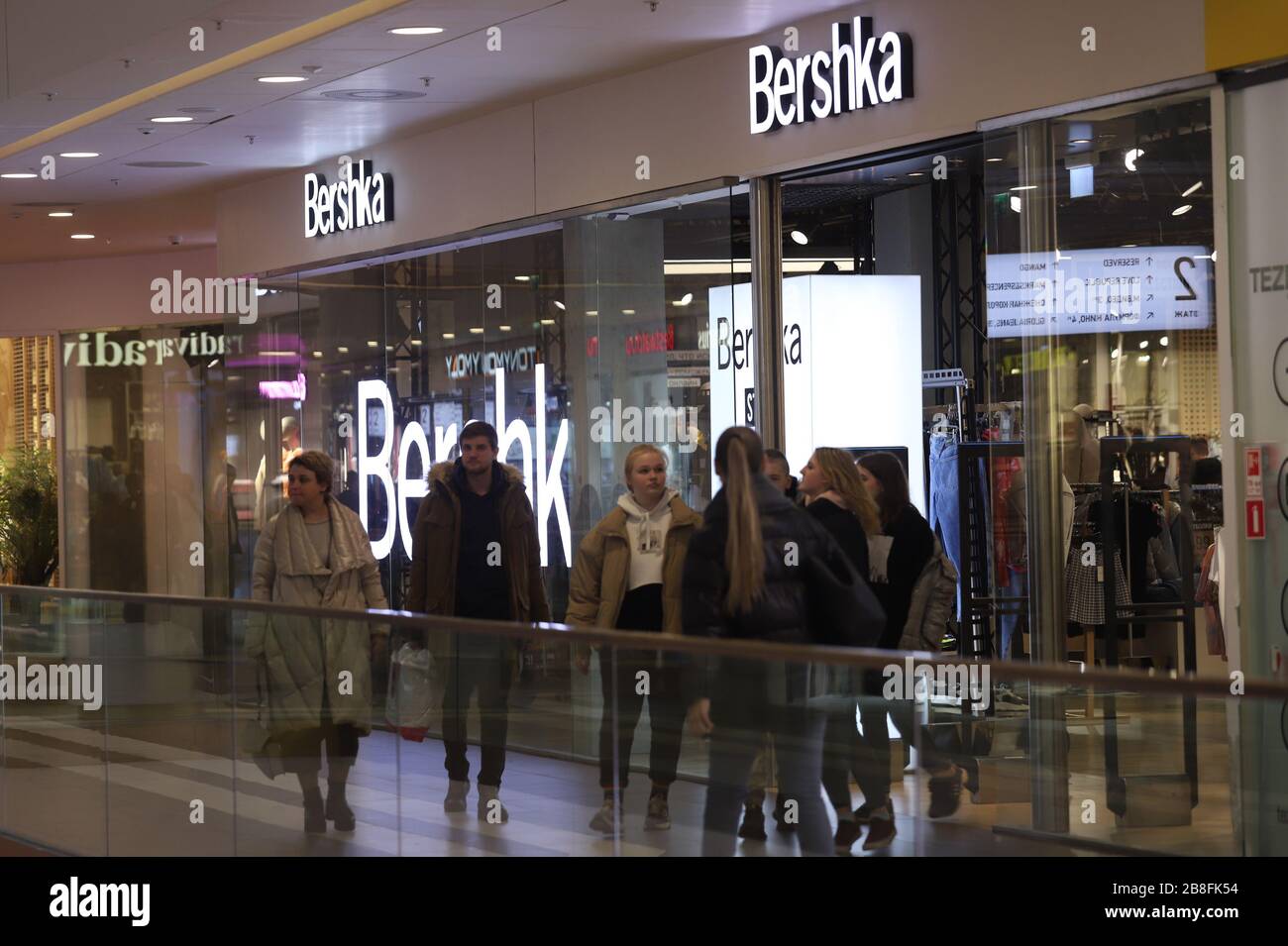 Logo of Bershka is seen at Galeria Shopping and Entertainment Centre. Stock Photo
