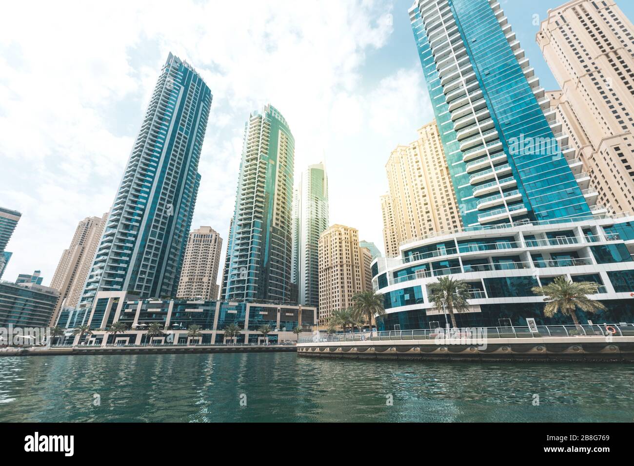 Marina with view at skyscrapers Dubai - UAE Stock Photo