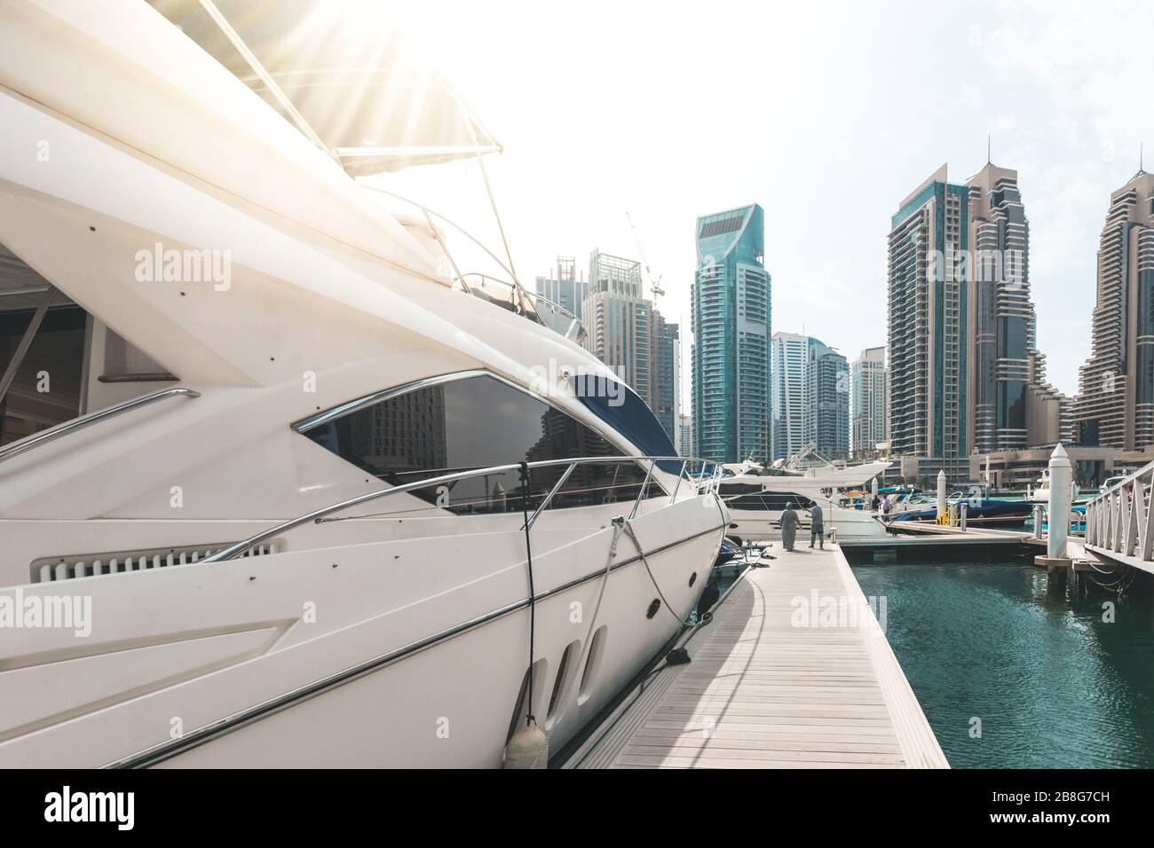 Yacht on the jetty in the Marina Dubai - UAE Stock Photo - Alamy