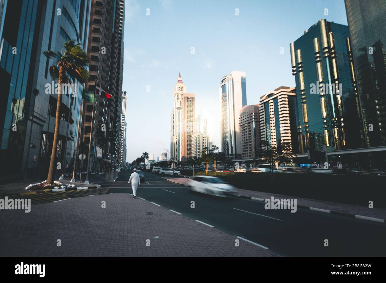 Street with passing car Dubai UAE Stock Photo Alamy